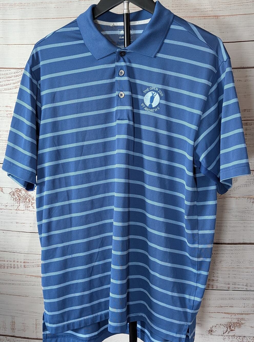 Adidas Climacool Golf Polo Shirt L Light Blue Stripe 2010 The Open St Andrews